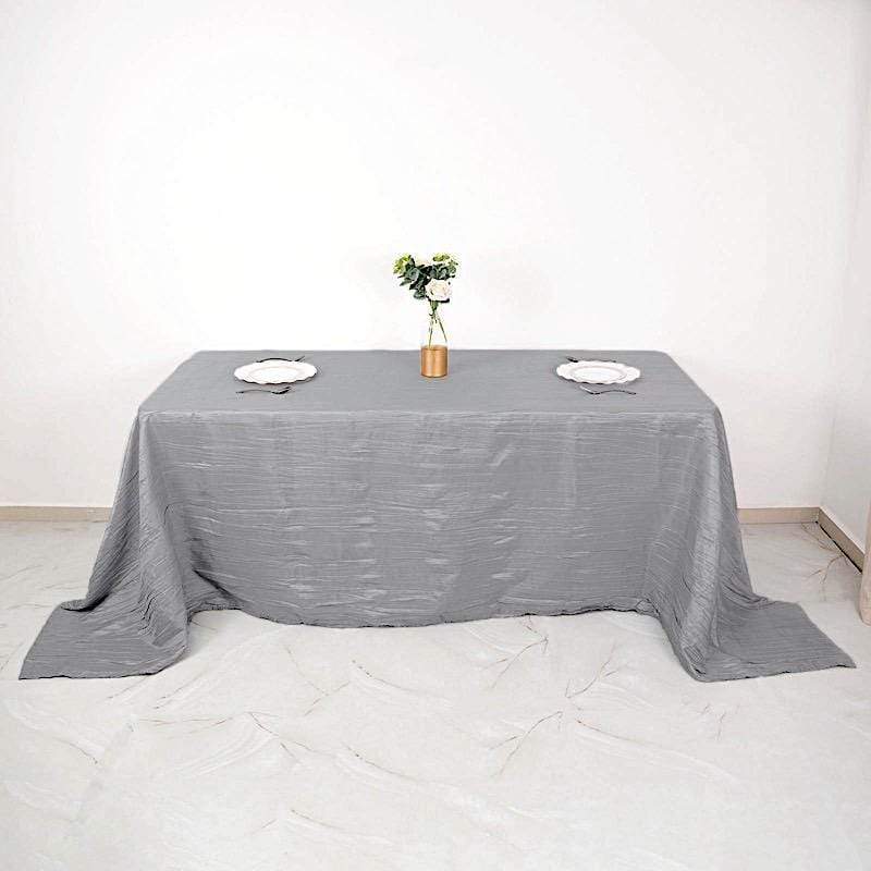 90" x 132" Metallic Crinkled Taffeta Rectangular Tablecloth - Silver TAB_ACRNK_90132_SILV