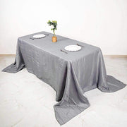 90" x 132" Accordion Metallic Crinkled Taffeta Rectangular Tablecloth - Silver TAB_ACRNK_90132_SILV