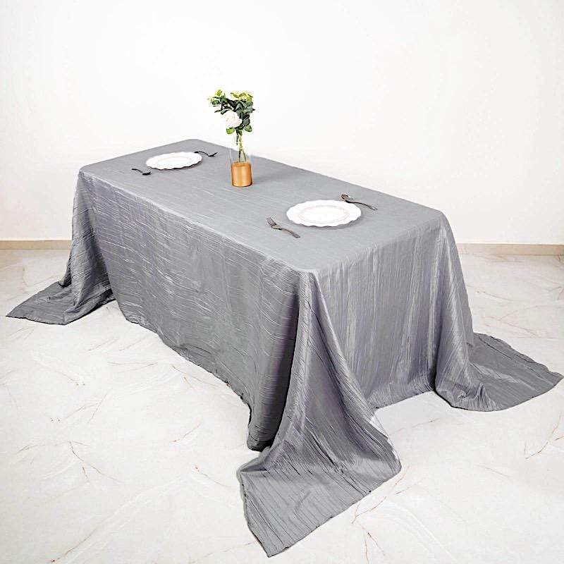 90" x 132" Accordion Metallic Crinkled Taffeta Rectangular Tablecloth - Silver TAB_ACRNK_90132_SILV