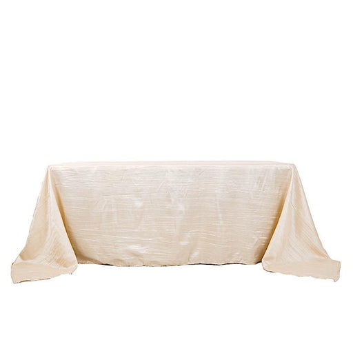90" x 132" Accordion Metallic Crinkled Taffeta Rectangular Tablecloth - Beige TAB_ACRNK_90132_081