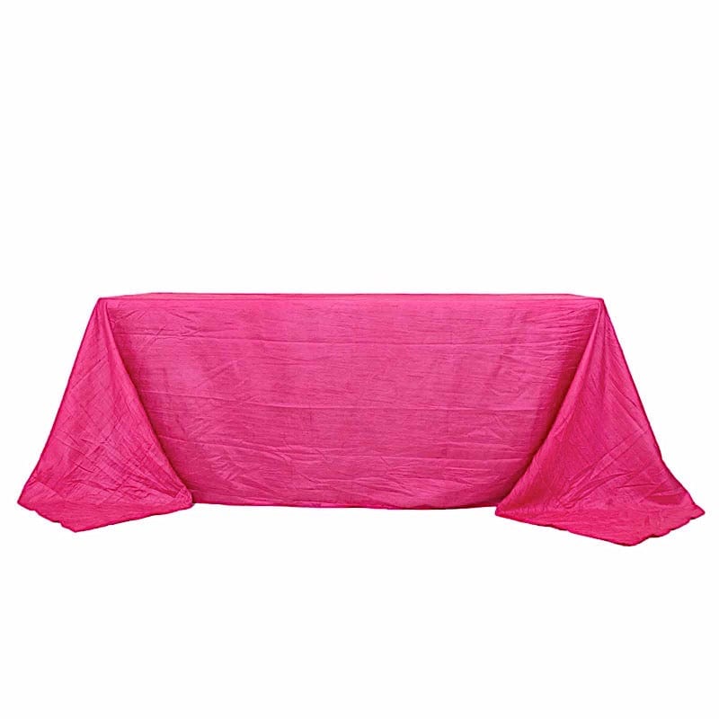 90" x 132" Accordion Metallic Crinkled Taffeta Rectangular Tablecloth TAB_ACRNK_90132_FUSH