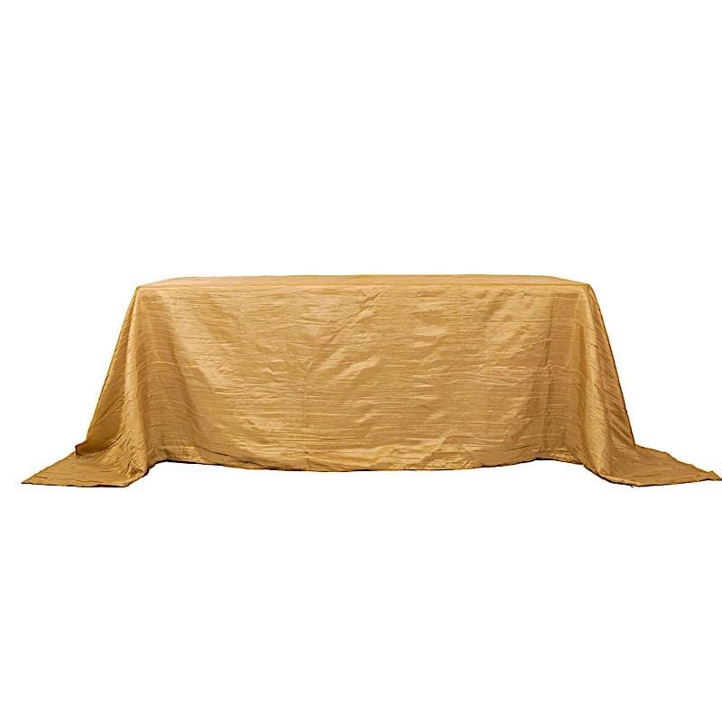 90" x 132" Accordion Metallic Crinkled Taffeta Rectangular Tablecloth - Gold TAB_ACRNK_90132_GOLD