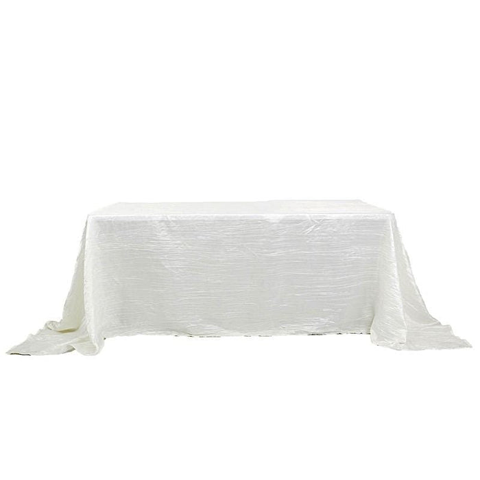 90" x 132" Accordion Metallic Crinkled Taffeta Rectangular Tablecloth - Ivory TAB_ACRNK_90132_IVR