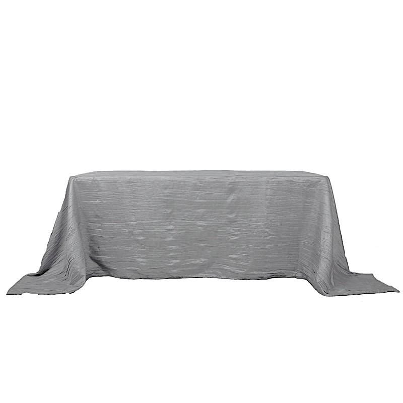 90" x 132" Accordion Metallic Crinkled Taffeta Rectangular Tablecloth - Silver TAB_ACRNK_90132_SILV