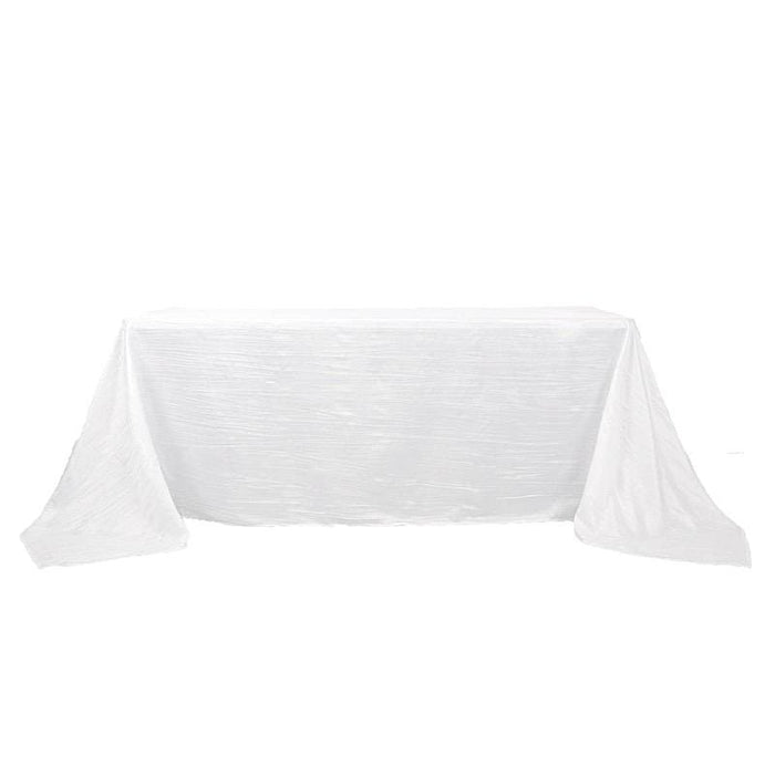 90" x 132" Accordion Metallic Crinkled Taffeta Rectangular Tablecloth - White TAB_ACRNK_90132_WHT