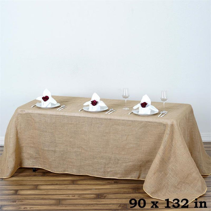 90'' x 132'' Burlap Rectangular Tablecloth - Natural TAB_JUTE_90132_NAT