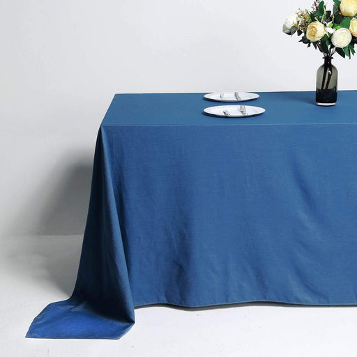 90" x 132" Faux Denim Polyester Rectangular Tablecloth - Dark Blue TAB_DENM_90132
