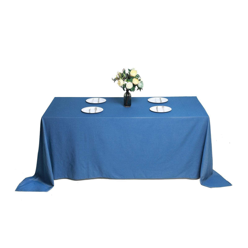 90" x 132" Faux Denim Polyester Rectangular Tablecloth - Dark Blue TAB_DENM_90132