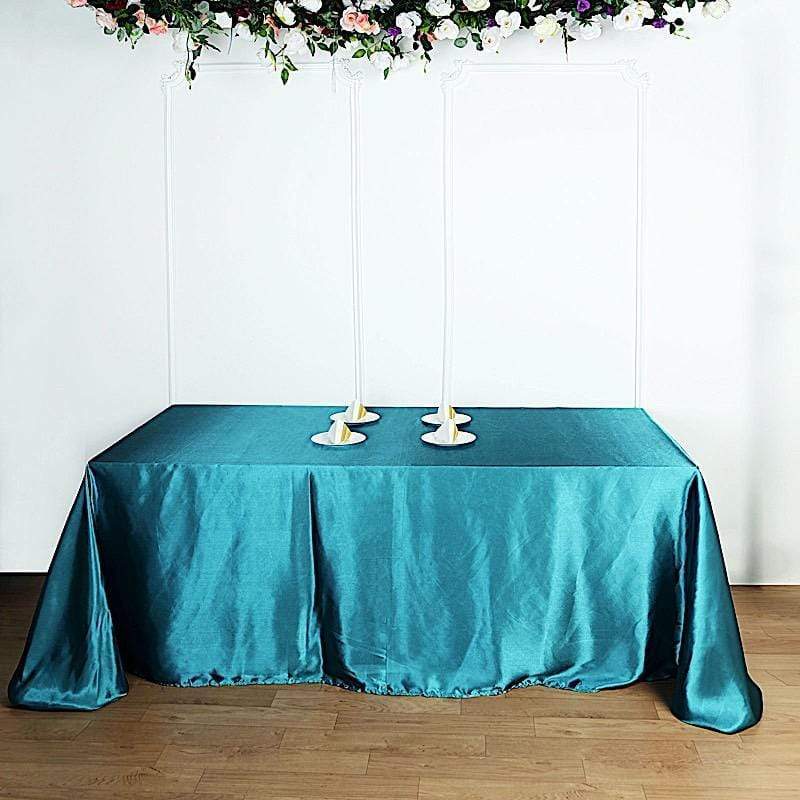 90" x 132" Satin Rectangular Tablecloth - Teal TAB_STN_90132_TEAL
