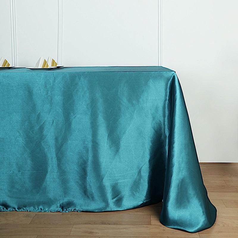 90" x 132" Satin Rectangular Tablecloth - Teal TAB_STN_90132_TEAL