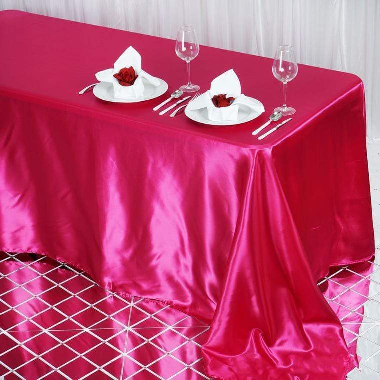 90" x 132" Satin Rectangular Tablecloth - Fuchsia TAB_STN_90132_FUSH