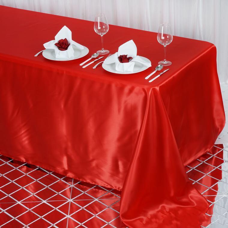 90" x 132" Satin Rectangular Tablecloth - Red TAB_STN_90132_RED