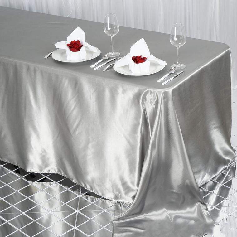 90" x 132" Satin Rectangular Tablecloth - Silver Light Gray TAB_STN_90132_SILV