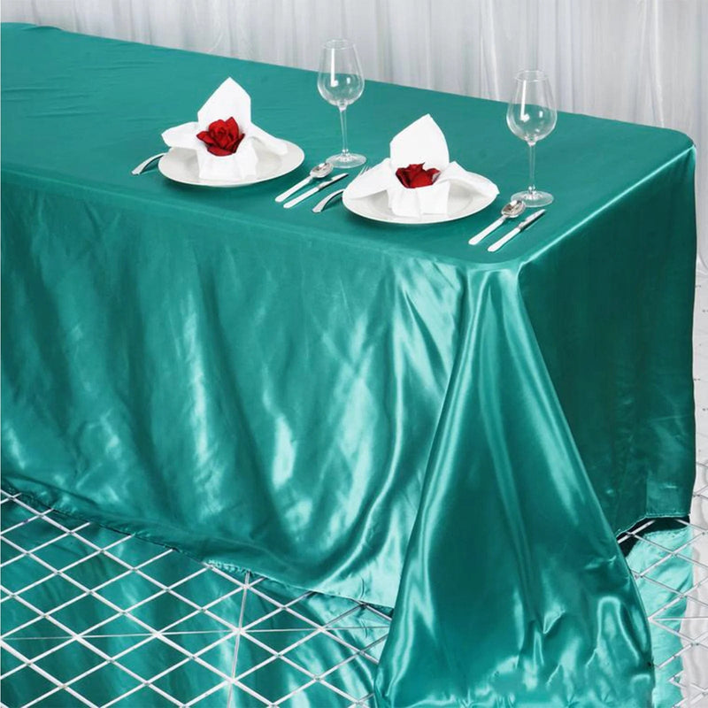 90" x 132" Satin Rectangular Tablecloth TAB_STN_90132_TURQ
