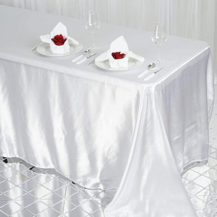 90" x 132" Satin Rectangular Tablecloth - White TAB_STN_90132_WHT