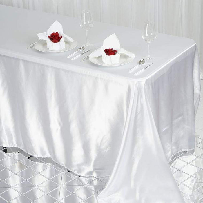 90" x 132" Satin Rectangular Tablecloth - White TAB_STN_90132_WHT