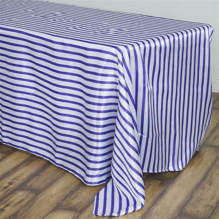 90" x 132" Satin Stripes Rectangular Tablecloth TAB_14_90132_PURP