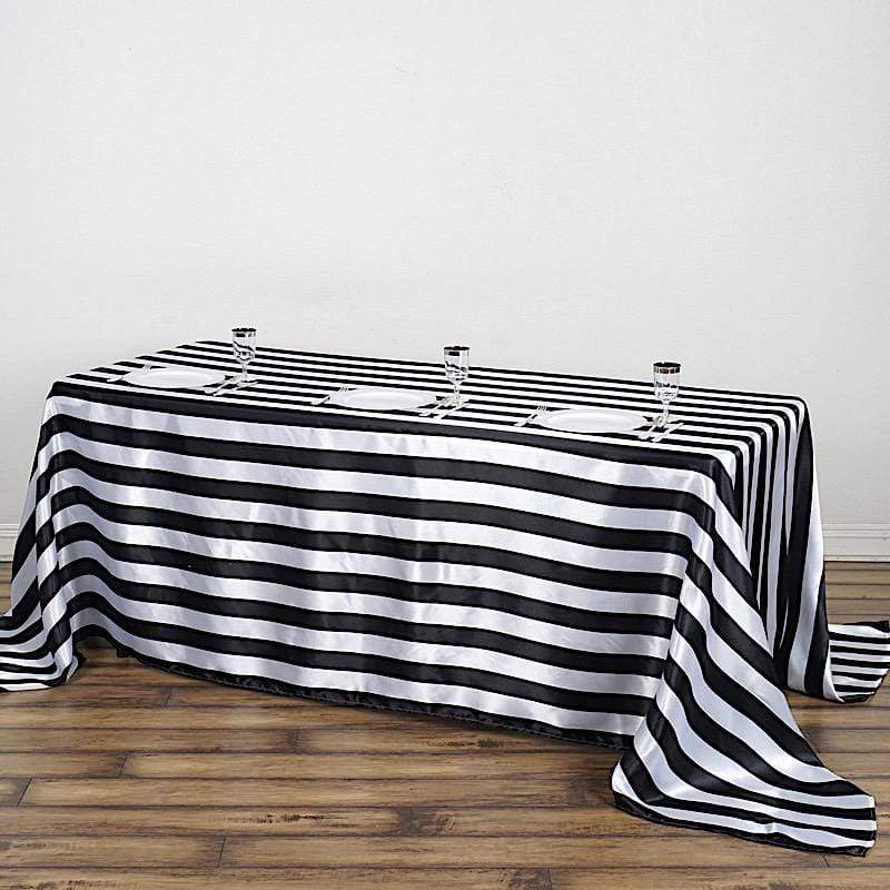 90" x 132" Stripes Satin Rectangular Tablecloth