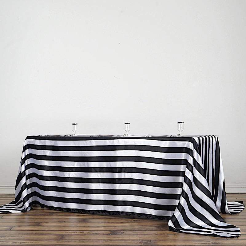 90" x 132" Stripes Satin Rectangular Tablecloth