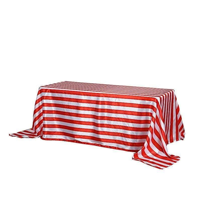 90" x 132" Stripes Satin Rectangular Tablecloth TAB_15_90132_RED