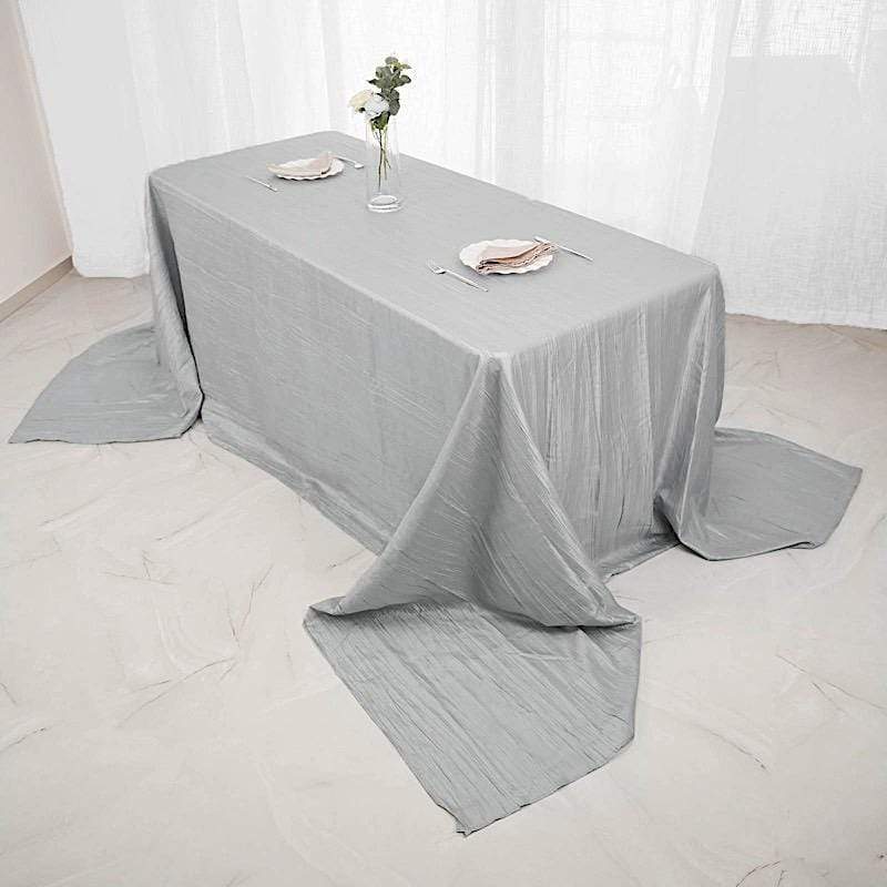 90" x 156" Accordion Metallic Crinkled Taffeta Rectangular Tablecloth - Silver TAB_ACRNK_90156_SILV