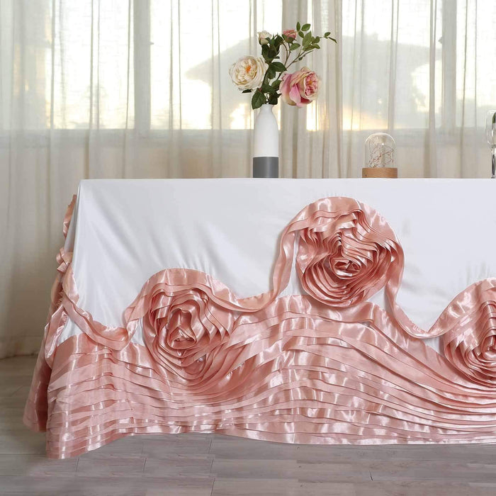 90" x 156" Large Roses Lamour Satin Rectangular Tablecloth