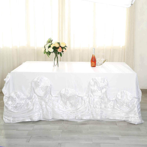 90" x 156" Large Roses Lamour Satin Rectangular Tablecloth TAB_73_90156_WHT
