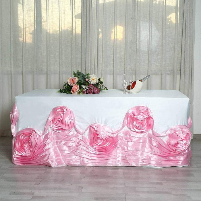90" x 156" Large Roses Lamour Satin Rectangular Tablecloth TAB_73_90156_WHTPK