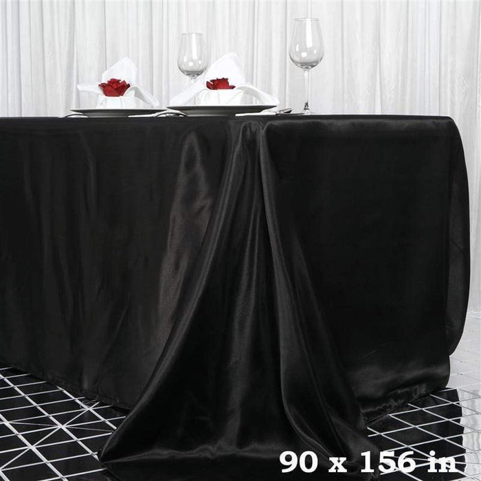 90" x 156" Satin Rectangular Tablecloth TAB_STN_90156_BLK