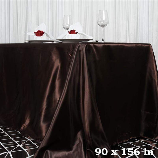 90" x 156" Satin Rectangular Tablecloth - Chocolate Brown TAB_STN_90156_CHOC