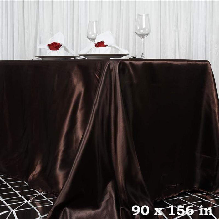 90" x 156" Satin Rectangular Tablecloth - Chocolate Brown TAB_STN_90156_CHOC