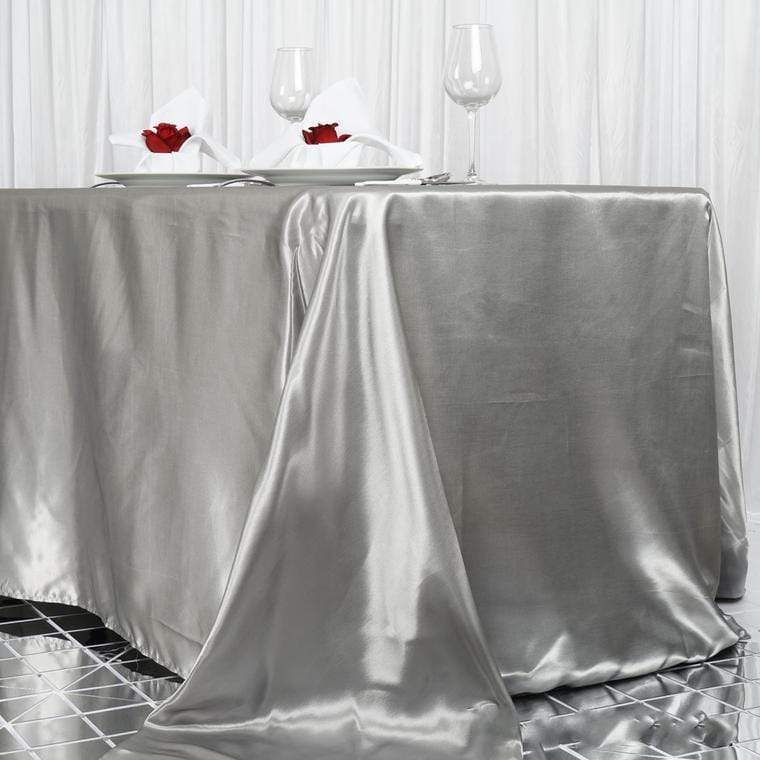 90" x 156" Satin Rectangular Tablecloth TAB_STN_90156_SILV
