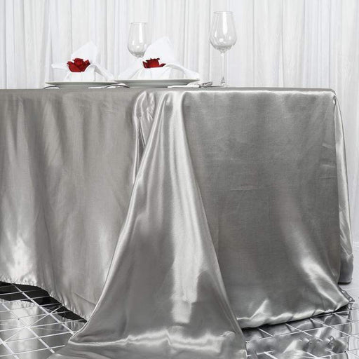 90" x 156" Satin Rectangular Tablecloth TAB_STN_90156_SILV