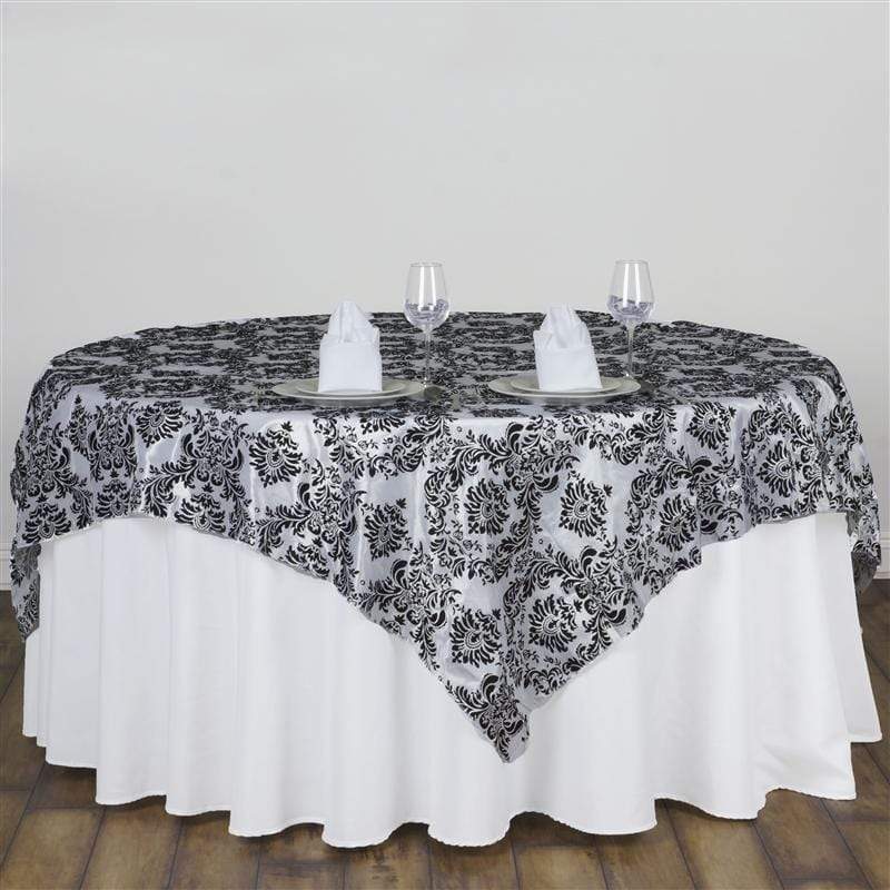 90" x 90" Damask Flocking Table Top Overlay LAY90_FLK_BLK