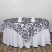 90" x 90" Damask Flocking Table Top Overlay LAY90_FLK_CHOC