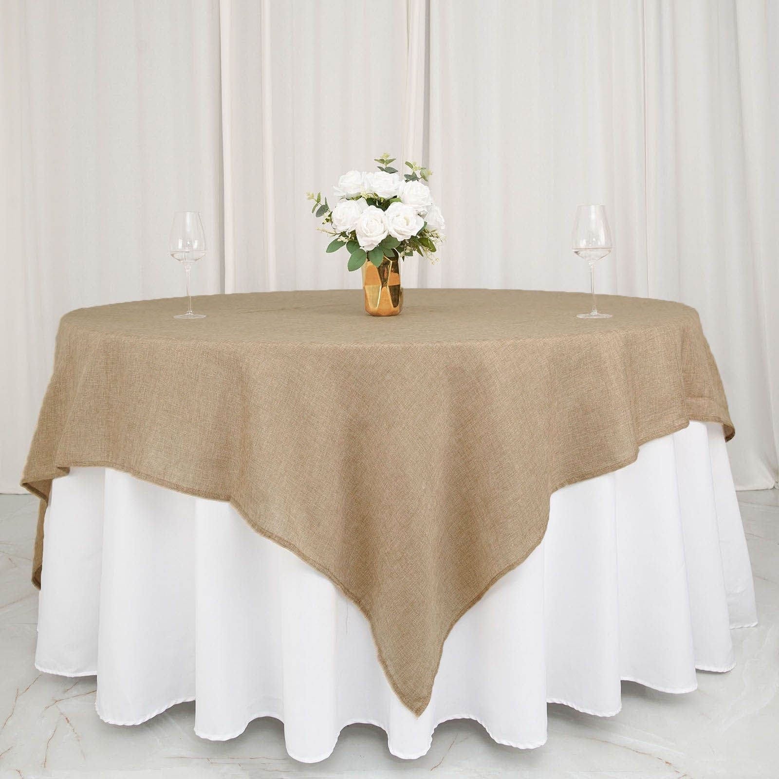 90" x 90" Faux Burlap Table Overlay - Natural LAY90_JUTE03_NAT