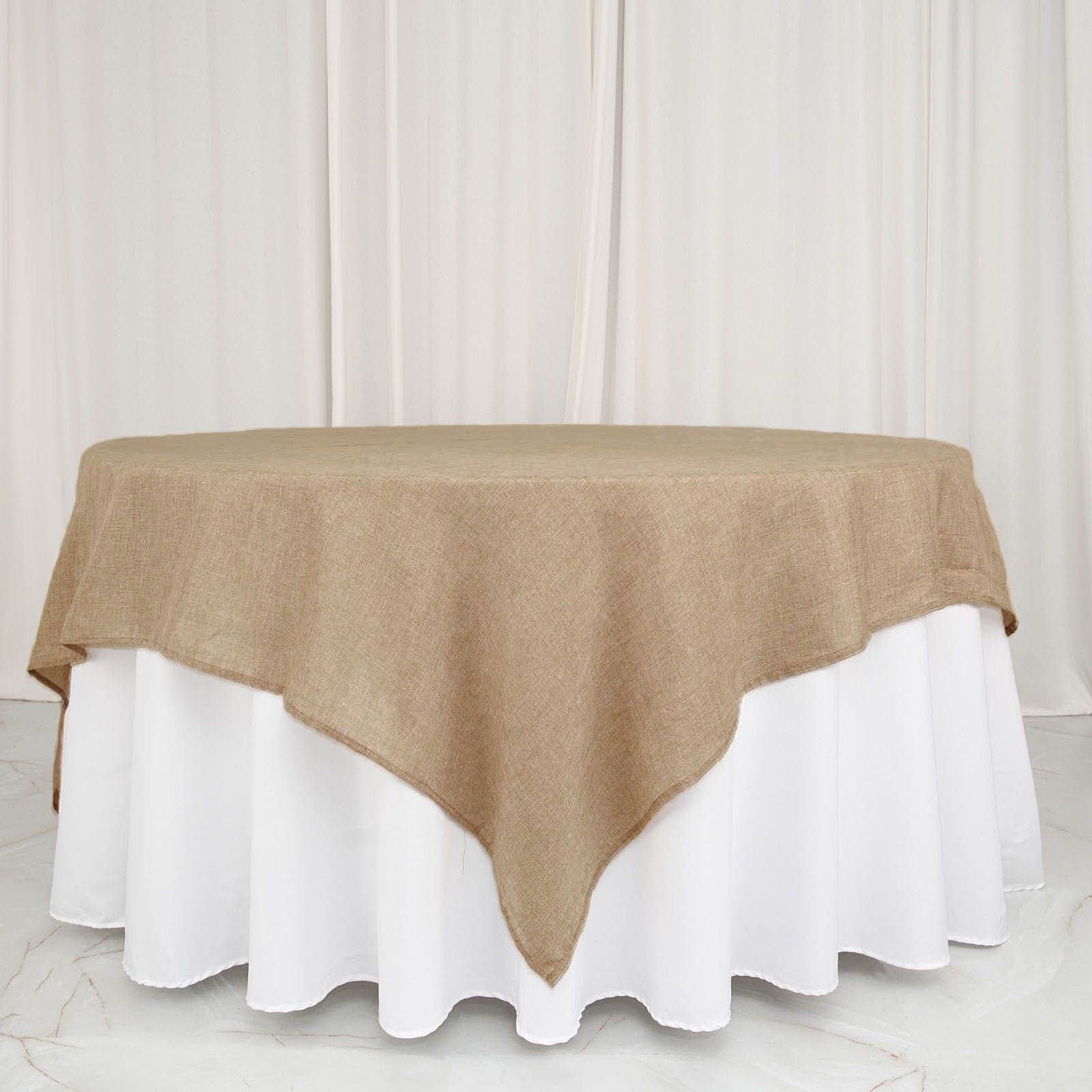 90" x 90" Faux Burlap Table Overlay - Natural LAY90_JUTE03_NAT