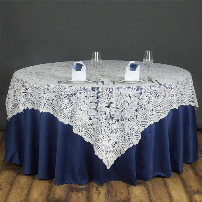 90" x 90" Flower Lace Table Overlay LAY90_12_IVR