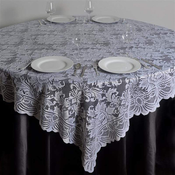 90" x 90" Flower Lace Table Overlay LAY90_12_WHT