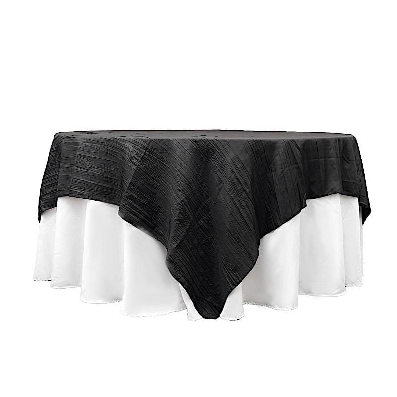 90" x 90" Metallic Crinkled Taffeta Table Overlay LAY90_ACRNK_BLK