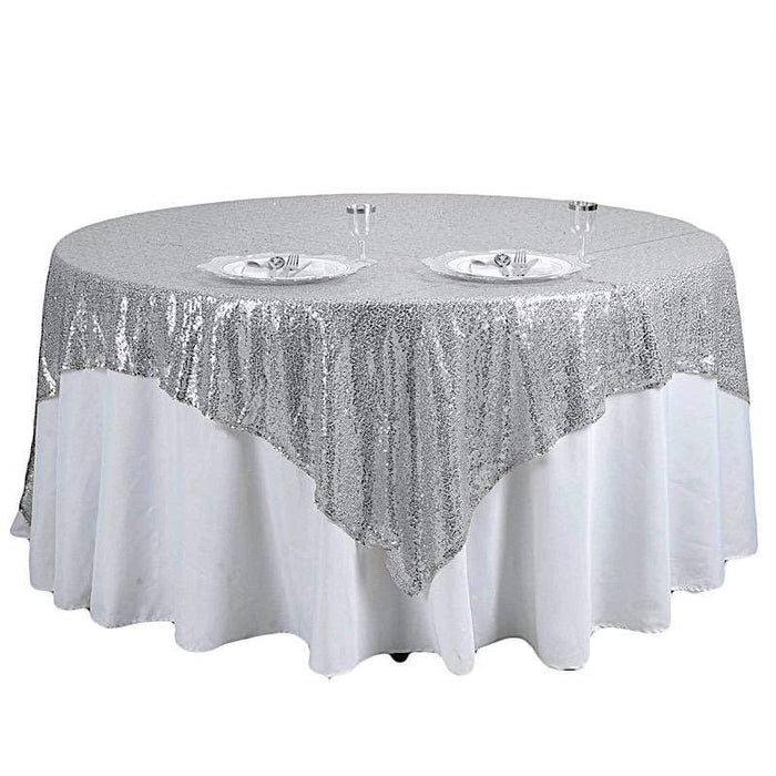 90" x 90" Sequined Table Overlay LAY90_02_SILV