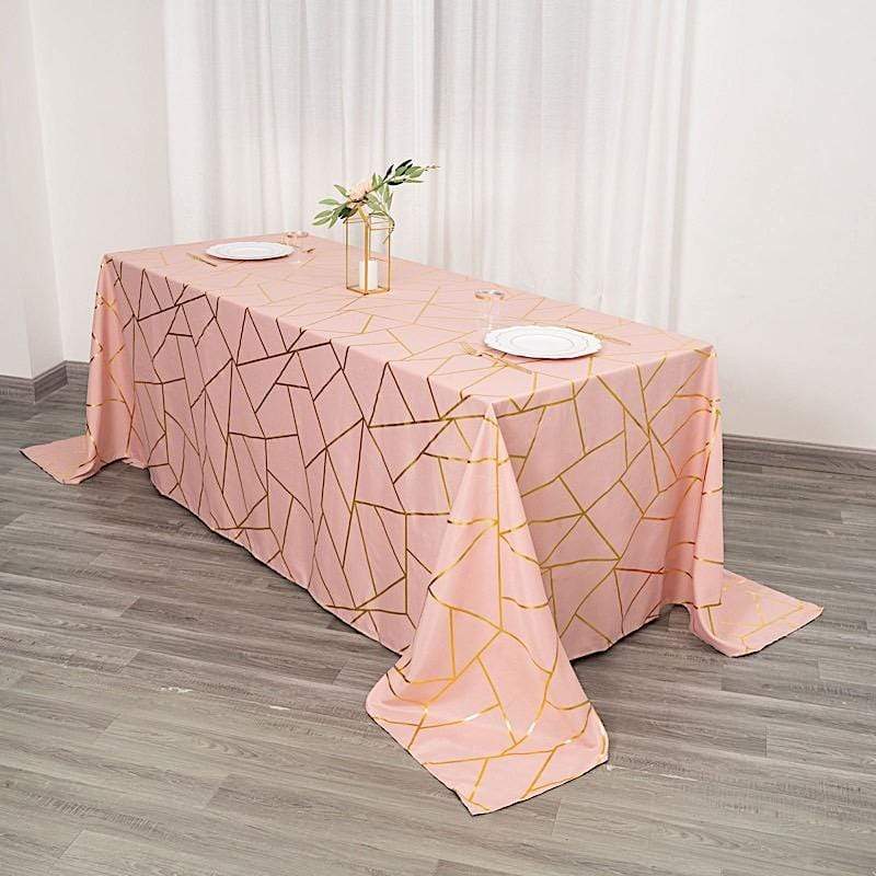 90"x132" Polyester Rectangular Tablecloth with Metallic Geometric Pattern