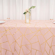 90"x132" Polyester Rectangular Tablecloth with Metallic Geometric Pattern - Dusty Rose with Gold TAB_FOIL_90132_080_G