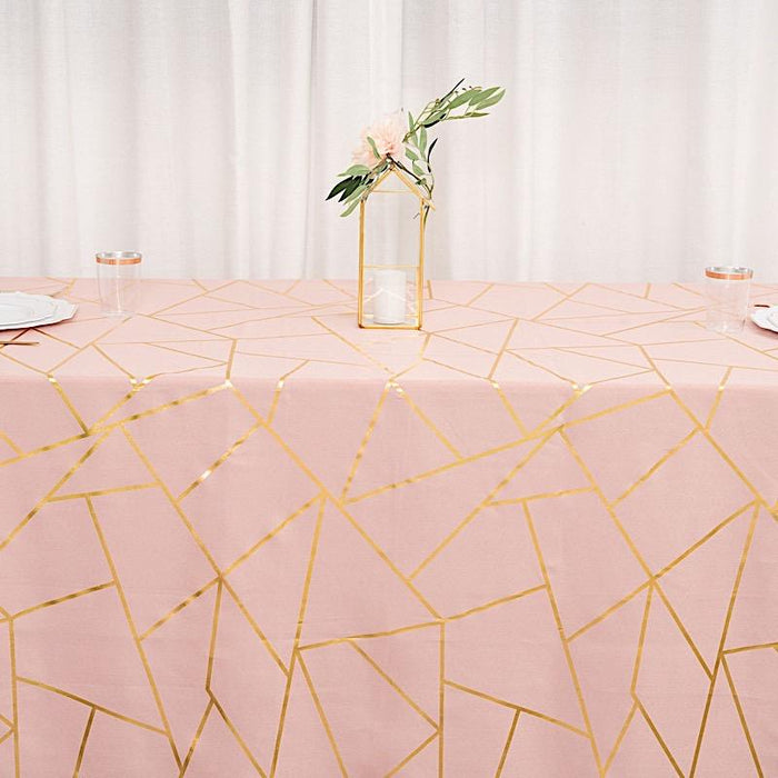 90"x132" Polyester Rectangular Tablecloth with Metallic Geometric Pattern - Dusty Rose with Gold TAB_FOIL_90132_080_G