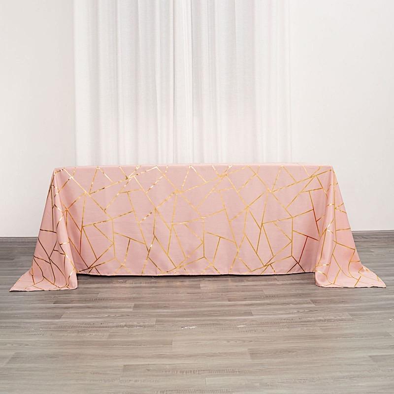 90"x132" Polyester Rectangular Tablecloth with Metallic Geometric Pattern
