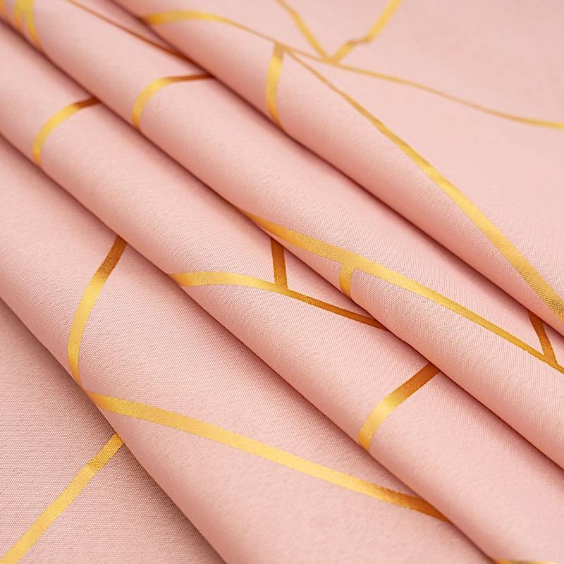 90"x132" Polyester Rectangular Tablecloth with Metallic Geometric Pattern - Dusty Rose with Gold TAB_FOIL_90132_080_G