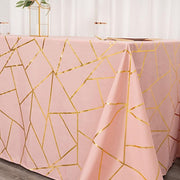 90"x132" Polyester Rectangular Tablecloth with Metallic Geometric Pattern