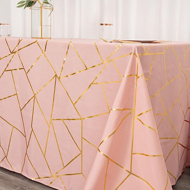 90"x132" Polyester Rectangular Tablecloth with Metallic Geometric Pattern