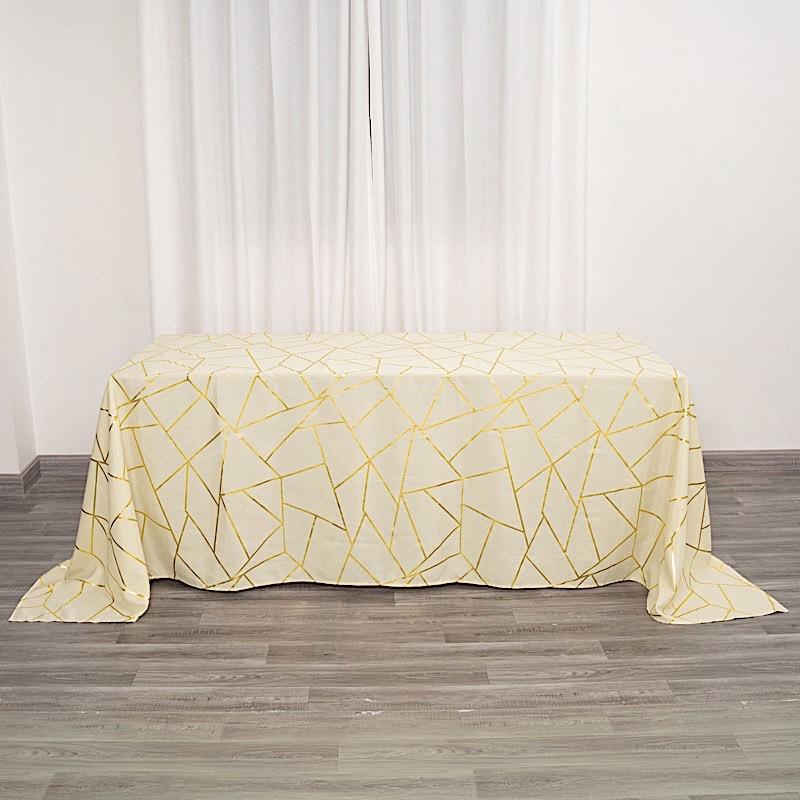 90"x132" Polyester Rectangular Tablecloth with Metallic Geometric Pattern