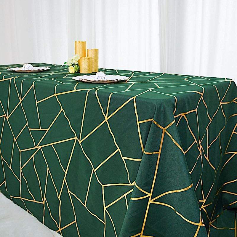 90"x132" Polyester Rectangular Tablecloth with Metallic Geometric Pattern